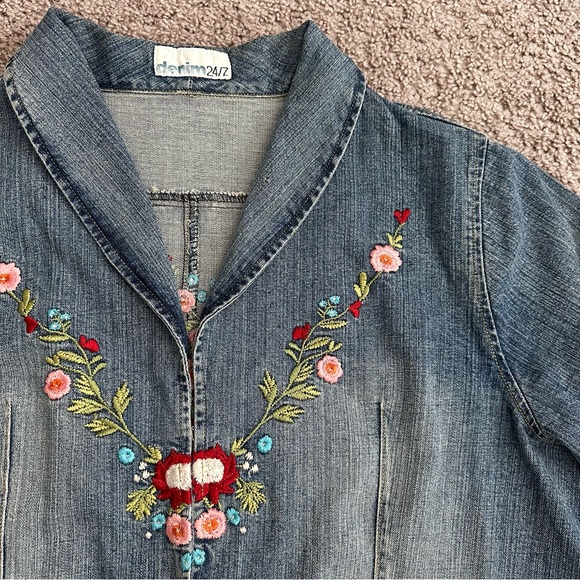 Denim 24/7 Jean Jacket Floral Embroidered Womens 20W - Picture 12 of 15
